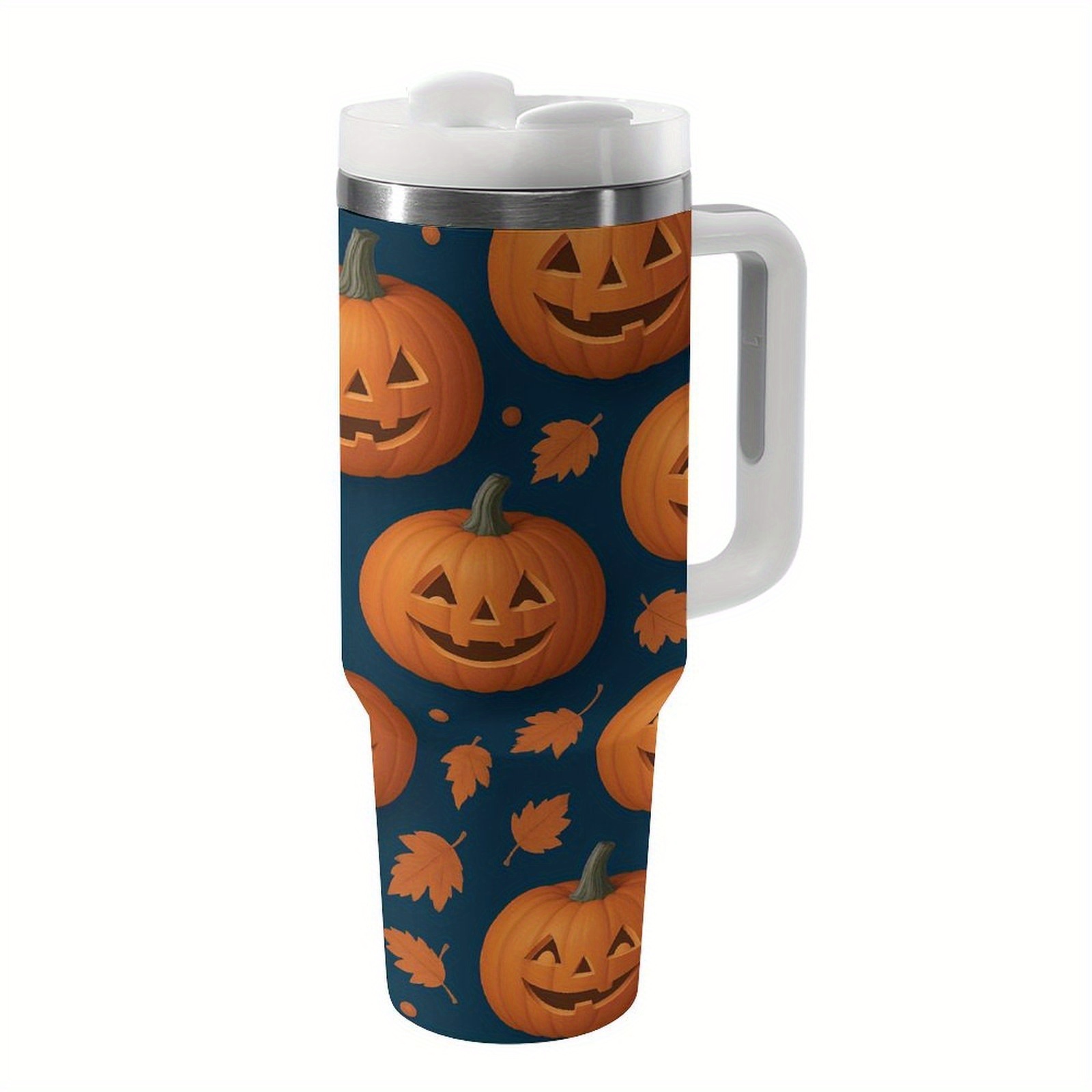 halloween motyw ziemniaków projektowany 40oz kubek ze stali nierdzewnej z słomką i uchwytem, modny duży izolowany kubek wody, 40oz kubek podróżny kubek kawy kubek samochodowy do codziennego użytku prezent domowy samochód na zewnątrz podróże sport fitness siłownia biuro