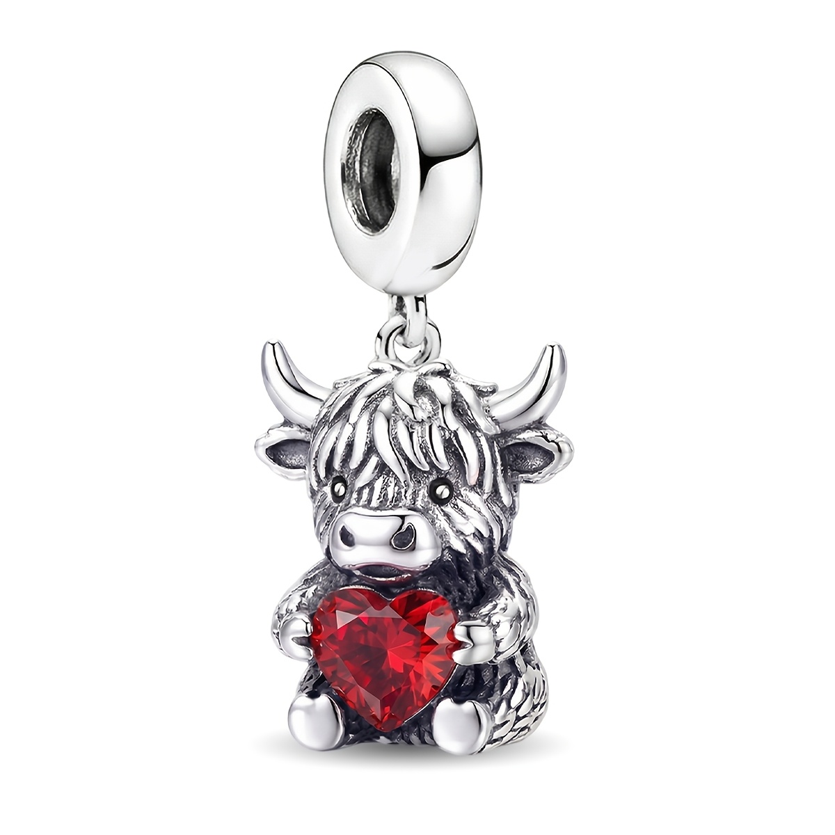 TEMU 1pc Heart-embracing Cow Pendant Beaded For Women's Jewelry, 925 Silver Plated, Spring And Summer Jewelry Making Additions Holiday Party Birthday