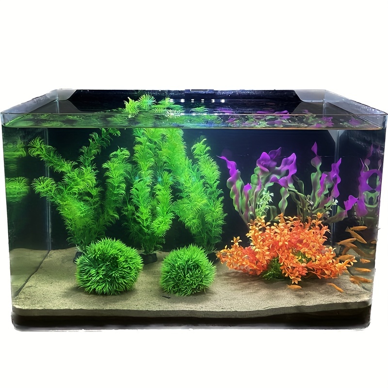 Fish Tank Decorations Plants with Resin Cave Rock View, 9pcs Aquarium  Decorations Plants Plastic,Fish Tank Accessories, Fish Cave and Hideout