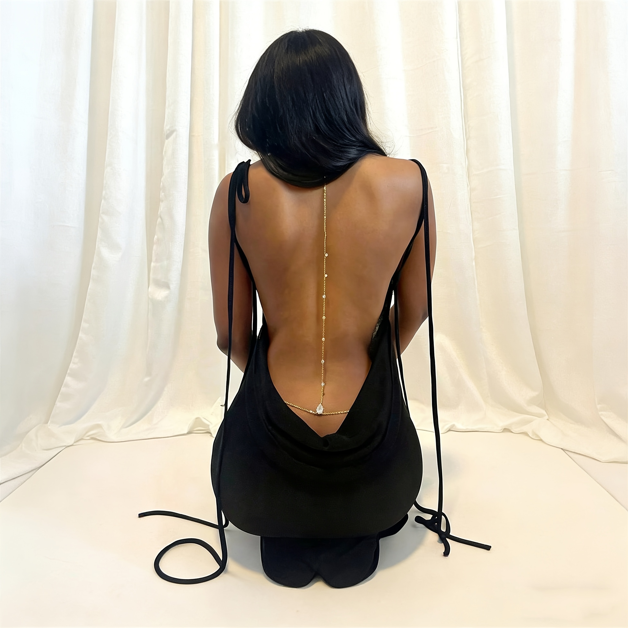 body chain for backless dress Pearl back necklace | Backless dress pearl necklace main image 0