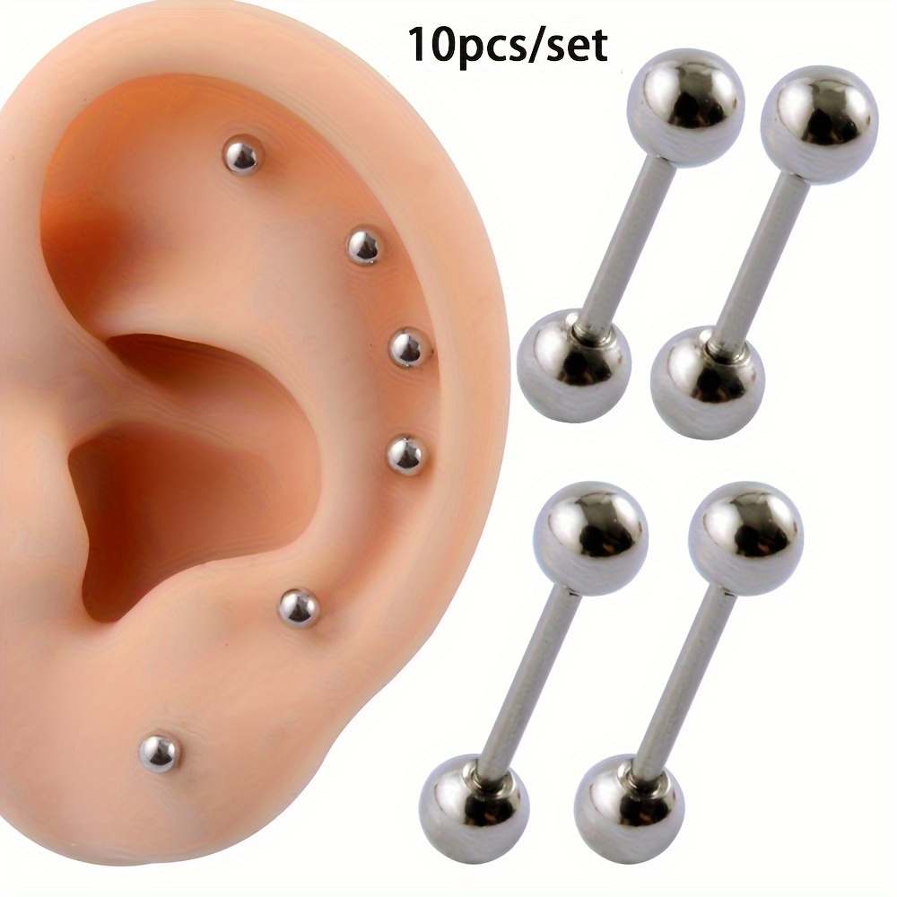 

10pcs Minimalist Stainless Steel Stud Earrings, Barbell Stud Earrings For Men, For