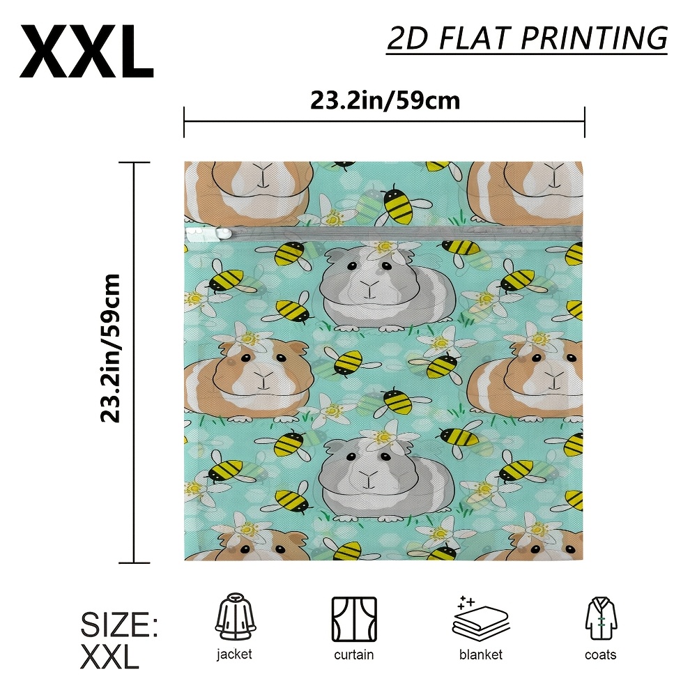 TEMU 1pc Zipper Laundry Bags, Spring Guinea Pig Pattern Mesh Wash Bags, Laundry Bag Washer Machine Large Washer Bag For Travel Camp College Student