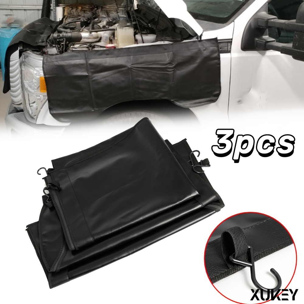 Xukey 3pcs Universal Magnetic Fender Cover Mechanics Automotive Garage Mat Pad Foldable Heavy Duty Hooks Gripper Car Body Guard Anti-scratch Pu Leather