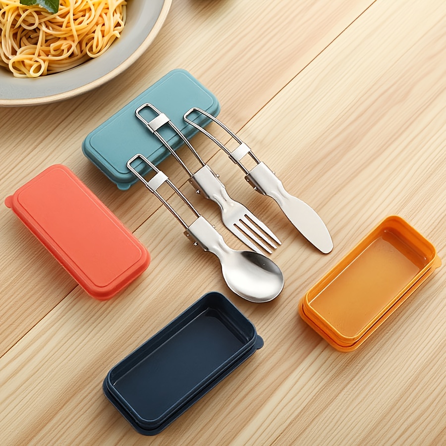 12pcs portable stainless steel folding cutlery set with storage case,   spoon and knife for camping & hiking – reusible silverware lunch box kit, camping dinnerware set, camping utensils, outdoor dining, minimalist tableware, foldable utensils, polished  , durable utensils, portable utensils,  , travelers Product details 1