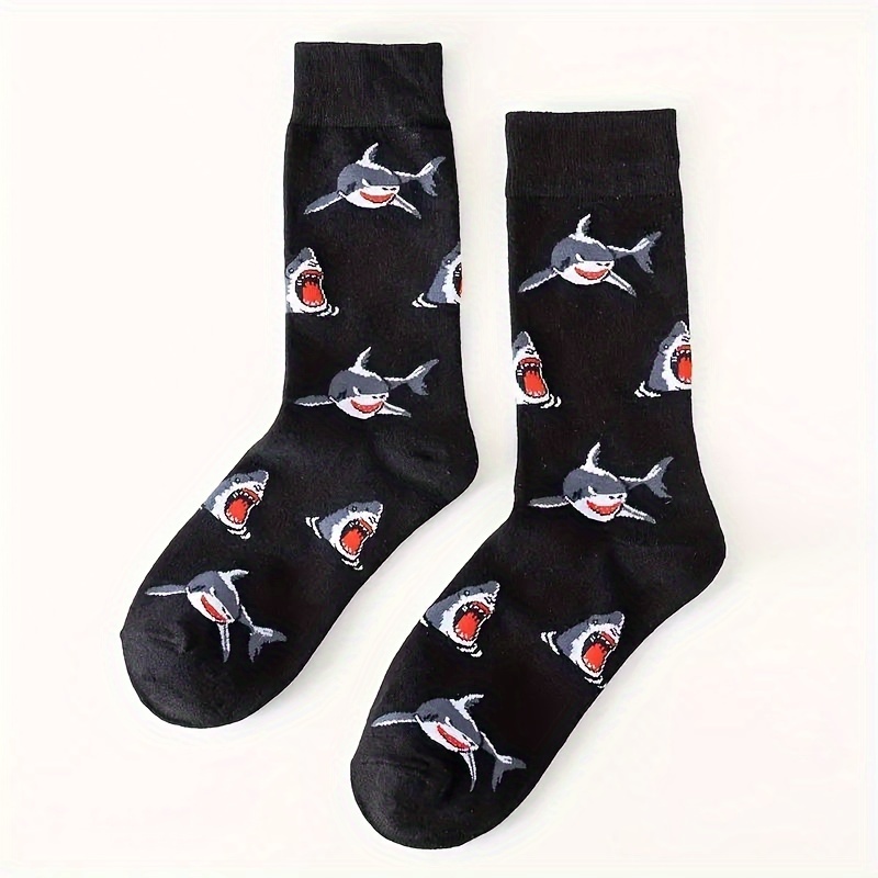 

Men' Cartoon Shark Crew Socks, Comfortable & Trendy