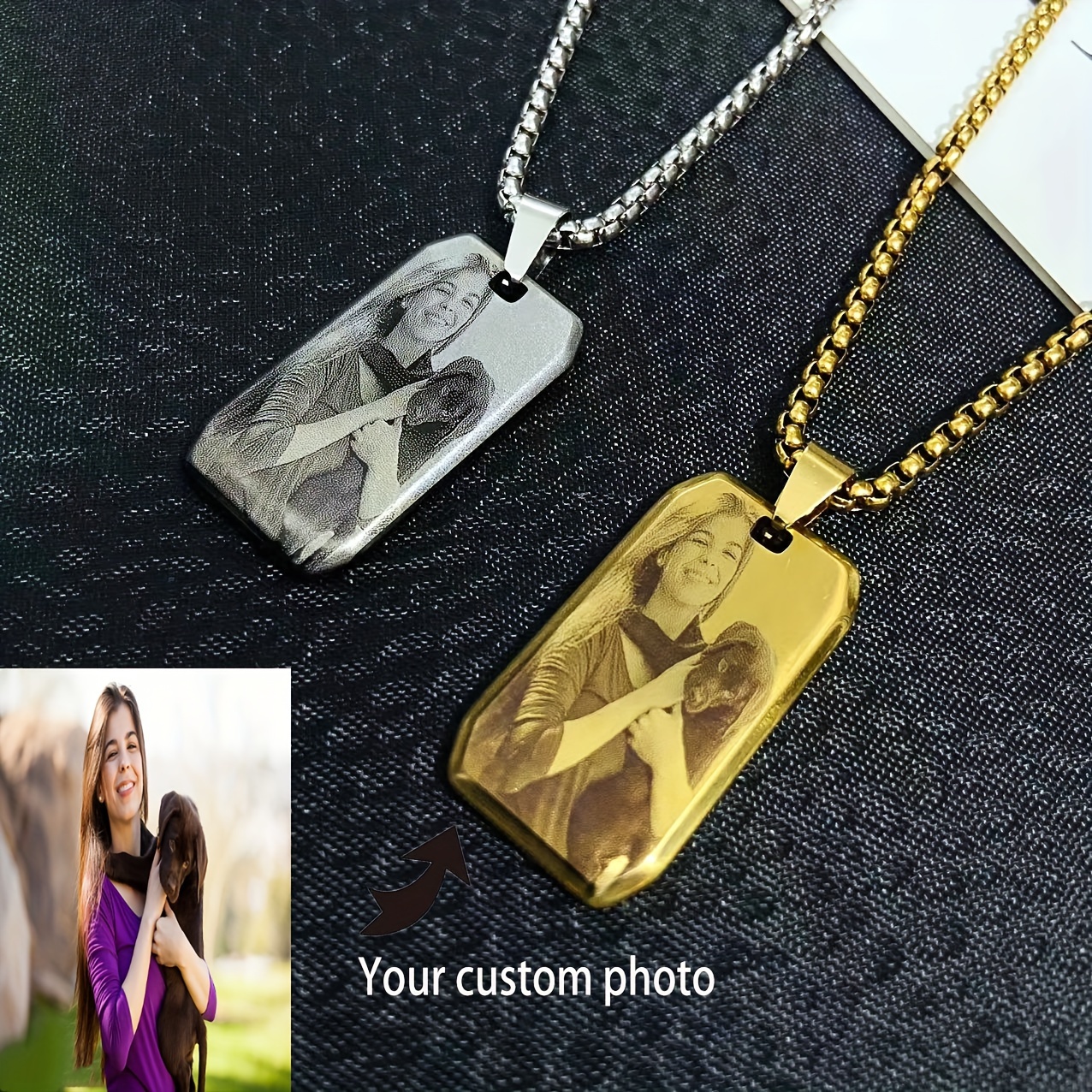 

Customized Photo Metal Carving Texture Pendant Necklace Suitable For Men And Women Memorial Perfect Gift