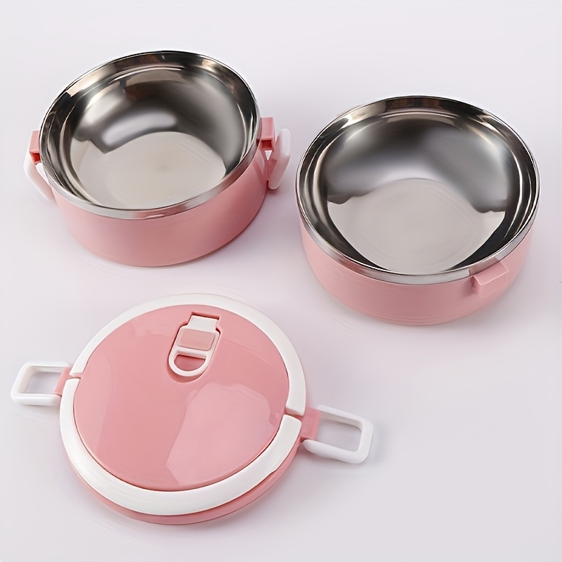 Image of 1pc Double-layer Lunch Box Stainless Steel Bento Box Insulated Lunch Box With Lid Student Lunch Box
