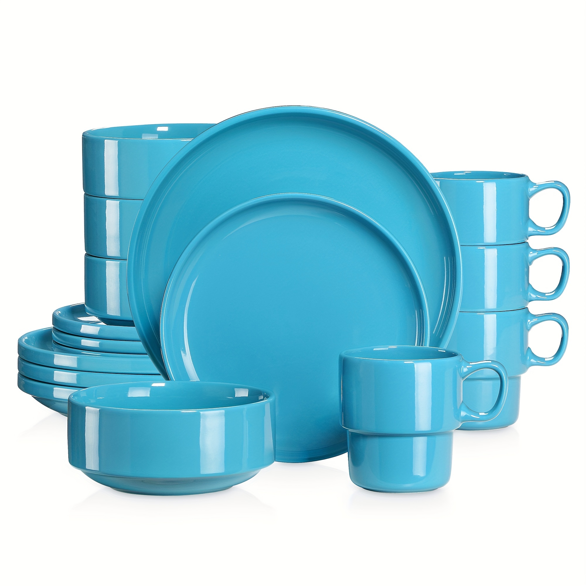 

16 Pieces Dinnerware Set Porcelain 4 Dinner Plates 4 Dessert Plates 4 Bowls And 4 Mugs Service For 4 Navy Blue