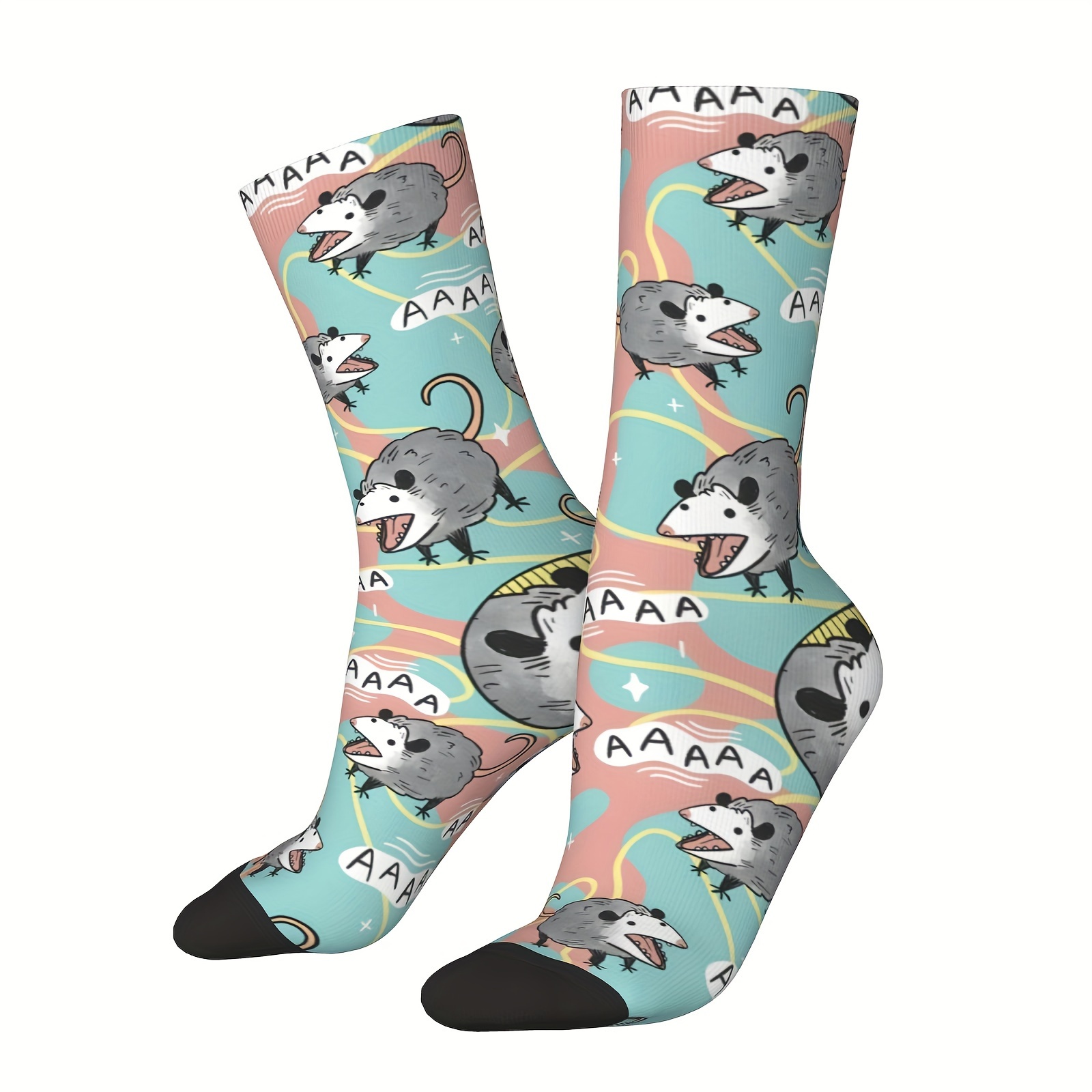 

1 Pair Of Unisex Harajuku Vintage Style Novelty Weird Animal Pattern Crew Socks, Trendy 3d Digital Printed Men Women Socks, Crazy Funny Socks For Gifts