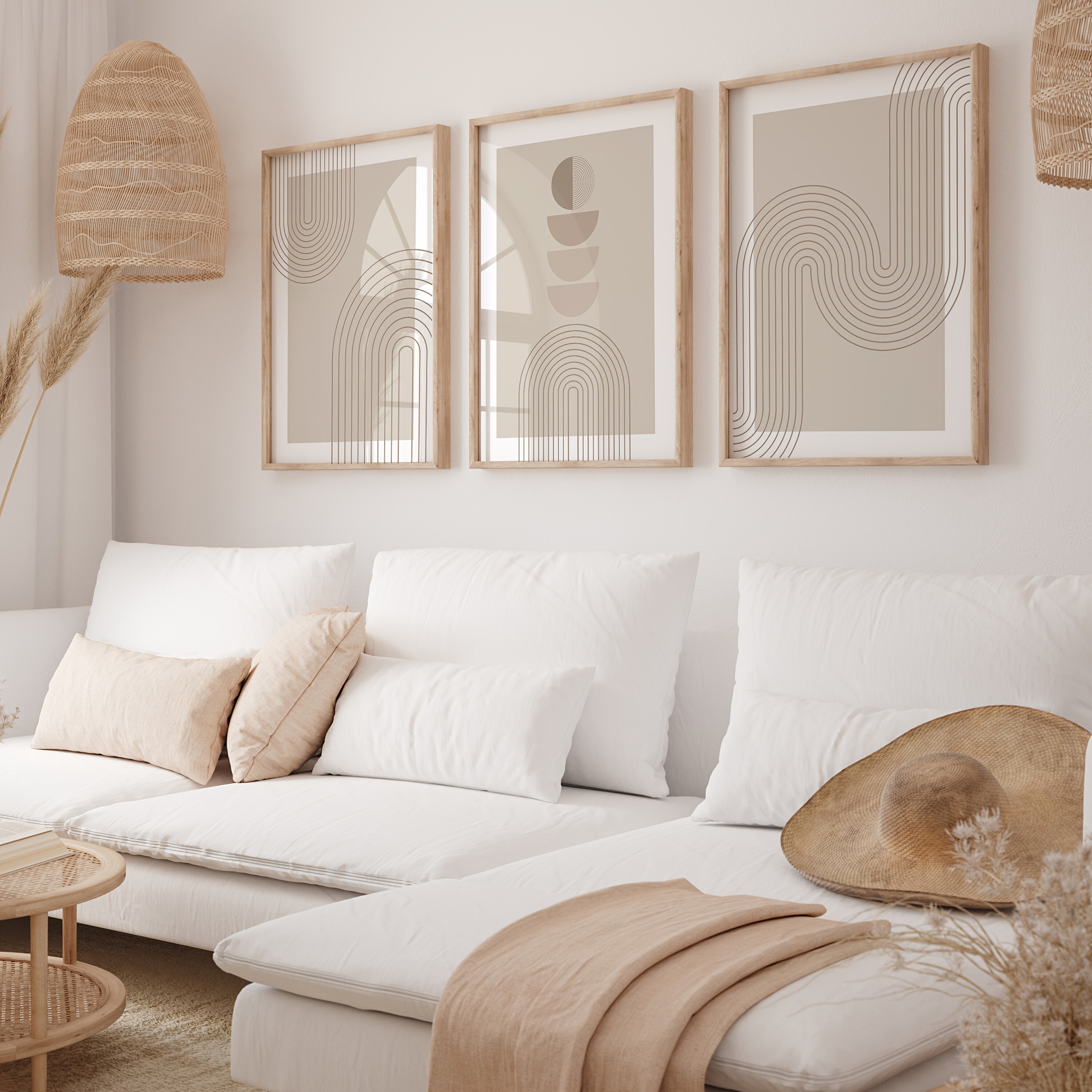 TEMU 3er-Set Rahmenlose Leinwandposter, Moderne Kunst, Minimalistischer Abstrakter Geometrischer Kunstdruck, Wandkunst-Leinwandbild, Schlafzimmer
