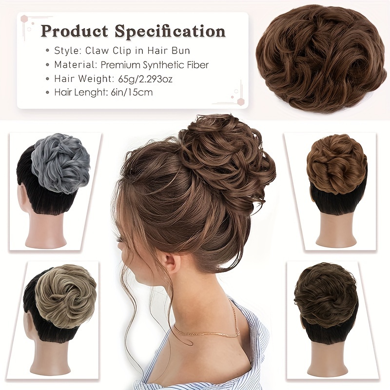 curly messy bun hair extension   claw clip in ponytail scrunchie   tray soft hairpieces for women daily wedding party use with no damage no shedding no     details 4