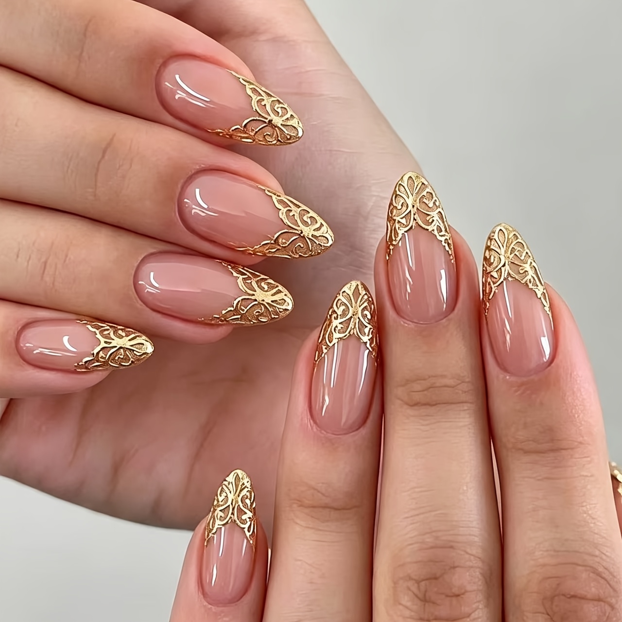 TEMU 24pcs Faux Ongles Doux Atmosphérique pour Peau Nu, Couleur Unie Hydratant Nude avec Pointe Française Facile à Retirer pour Manucure