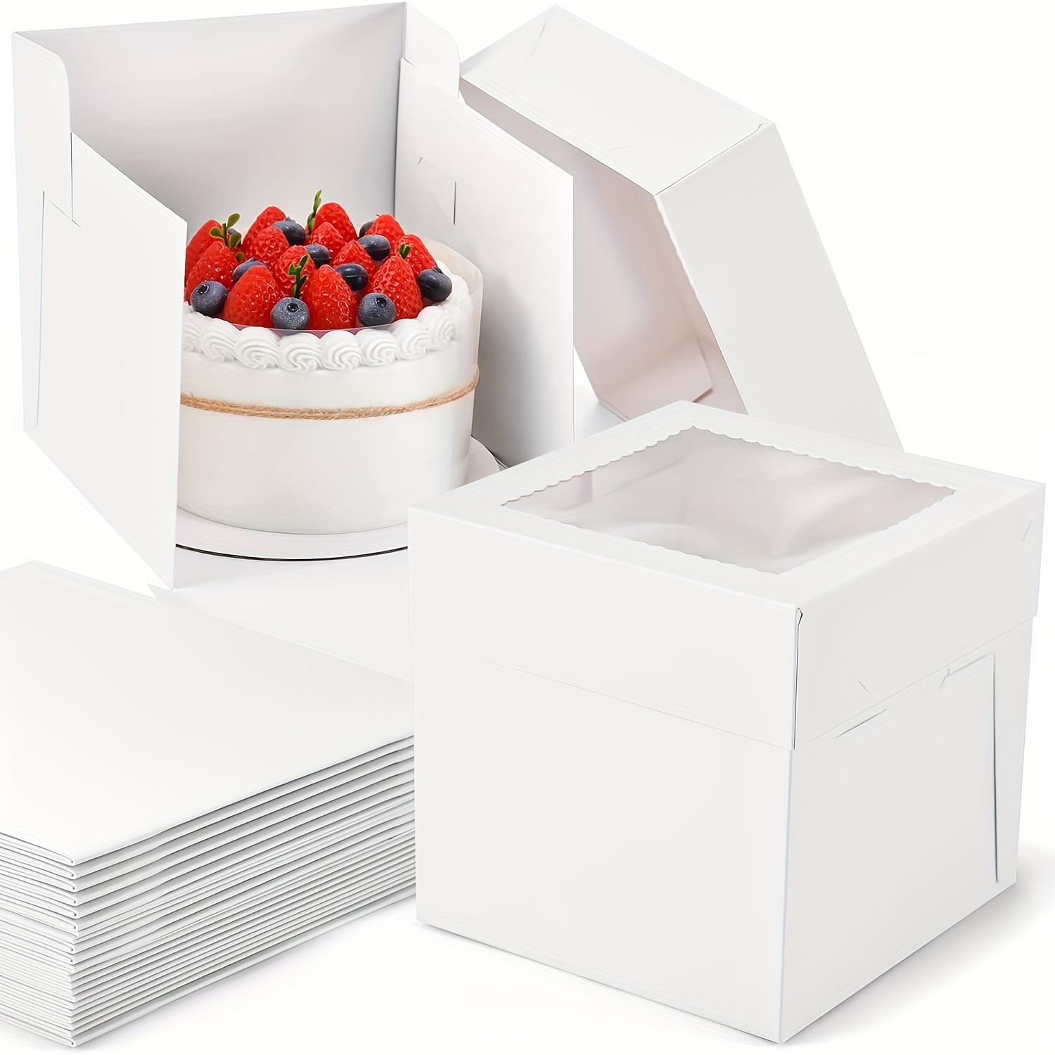 

15pcs Boxes With See-through Window - Assorted Sizes (8x8x8, 10x10x8, 12x12x8 Inch) - Ideal For Birthday Parties, Weddings, And Special Occasions - Disposable Cardboard Dessert Containers