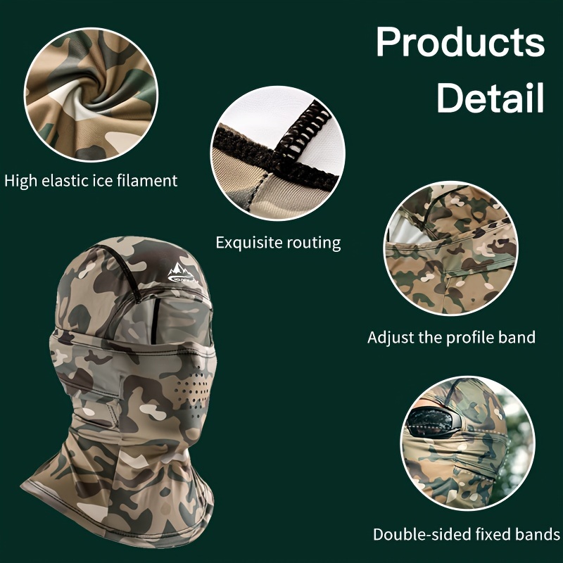 A Summer Tactical Camouflage Hood for Men And Women, Suitable for Outdoor Fishing, Sun Protection, Cycling, Made of Breathable .