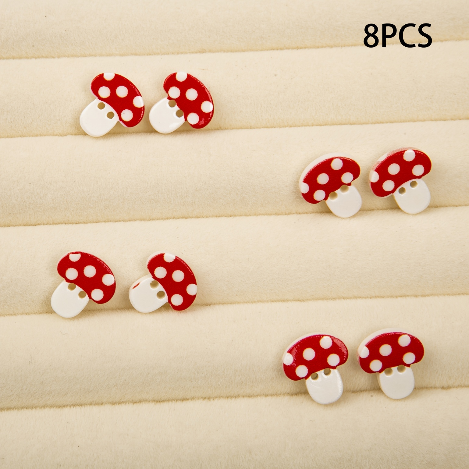 TEMU Kt033 Mushroom 8pcs Cartoon Red Polka Dot Mushroom Plastic Buttons, 2-hole Special-shaped Buttons, Cute Appearance For Sweater Handmade Diy
