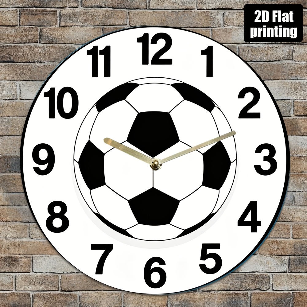 TEMU 8-inch Silent Football Wall Clock - 2d Crystal Quartz Design, White With Black Numbers And Hand, Perfect For Sports Fans, Home, Office, Or Gift