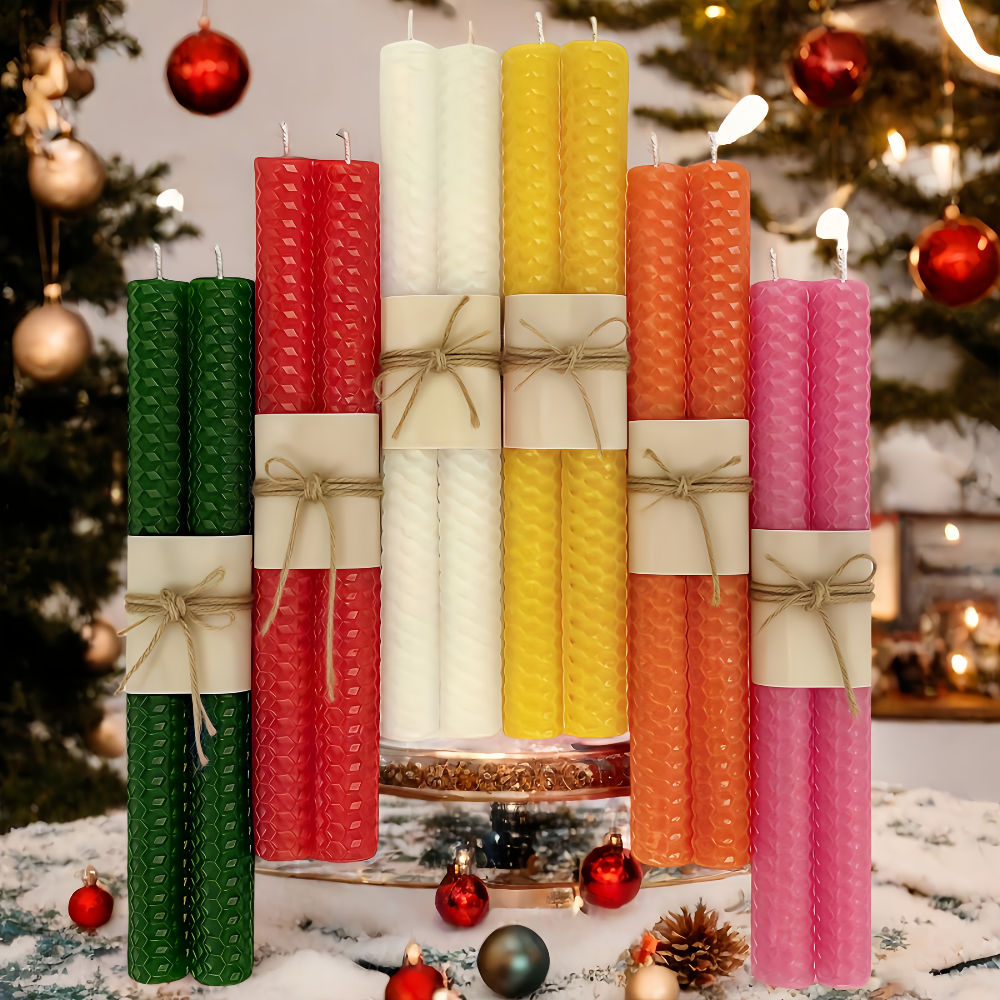 Image of A Set Of 12 Colored Beeswax Candles A Honey Scent, Each Lasting Approximately . Perfect For Occasions Like Mother's Day, Easter, Christmas, Dinner Parties, Weddings, Holiday Gifts