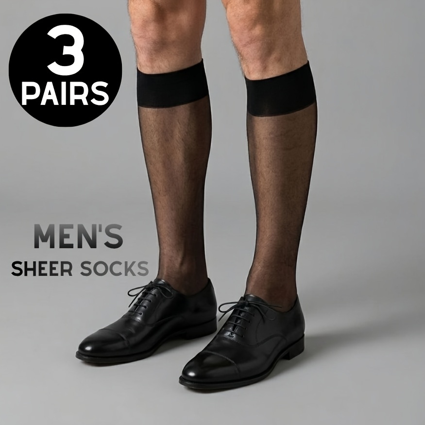TEMU 3-pair Men's Summer Lightweight Mid-calf Socks, Breathable, -friendly, Lightweight, And Comfortable, Suitable For Business Formal Wear And Daily