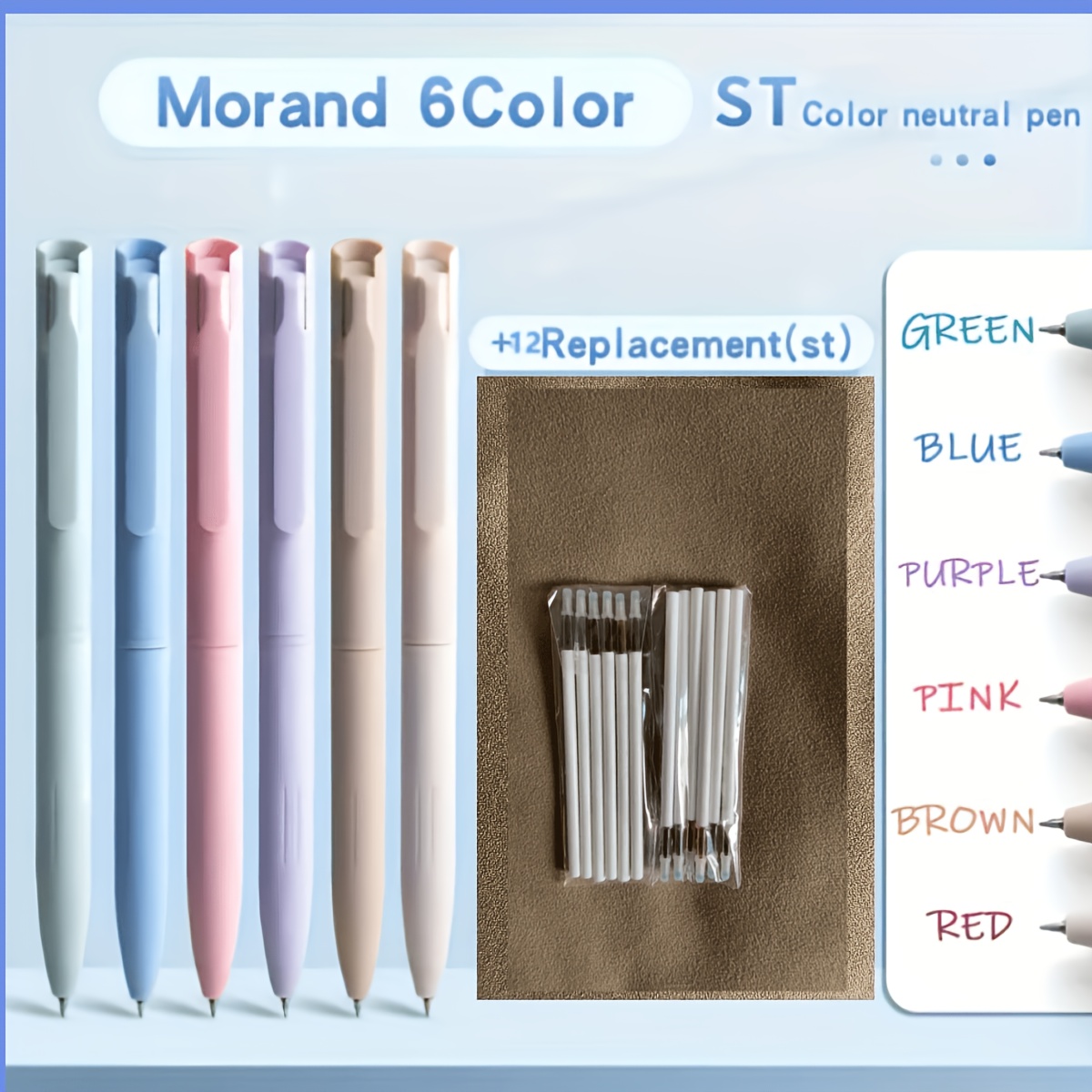 TEMU 6 Morandi Gel Pens, 12 Refills, 0.5mm Fine Tip Black Ink Pens, Smooth Writing Pens, School And Office Supplies, Back To School, Study Supplies,