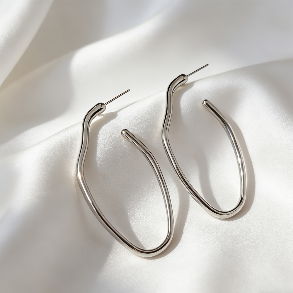 TEMU Set de Aretes de Aro Ondulados Irregulares Minimalistas, Aretes Abiertos Dorados y Plateados, Joyería de para , Accesorio de Viajero con Diseño