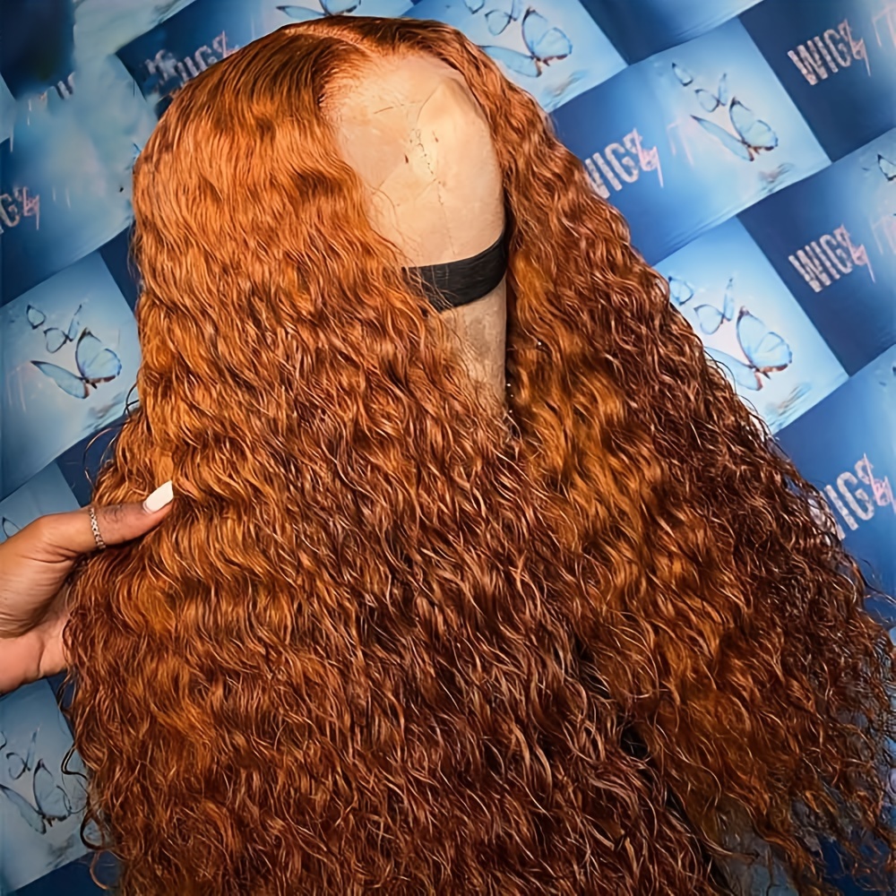 TEMU Ginger Curly Wave Lace Front Wig 13*4 Inch Synthetic Heat Resistant Fiber Long Loose Curly Wave Lace Front Wigs For Women