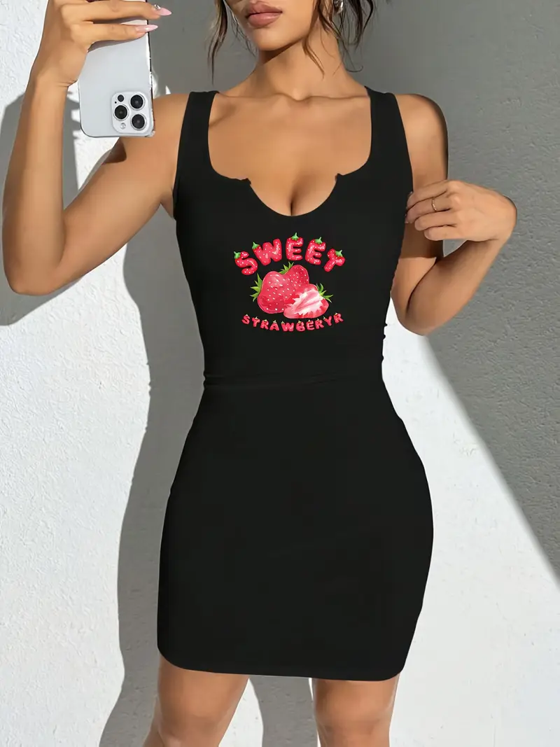 black strawberry dress Cute Black Wrap Dress - Strawberry Print Dress - Mini Dress