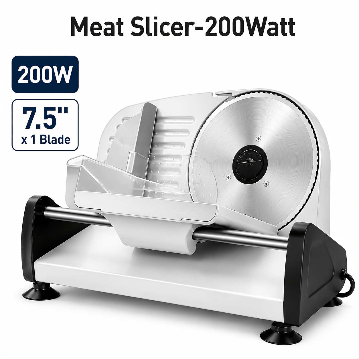TEMU 200w Electric Meat Slicer, 7.5" Removable Stainless Steel Blade, Adjustable Thickness, Child Lock - For Home Use