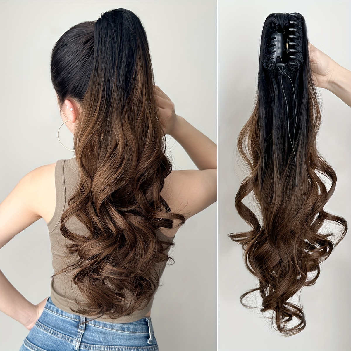 

28 Inch Wavy Claw Clip Ponytail Extension - Natural Looking Long Curly Heat Resistant Synthetic Hairpiece For All Adults