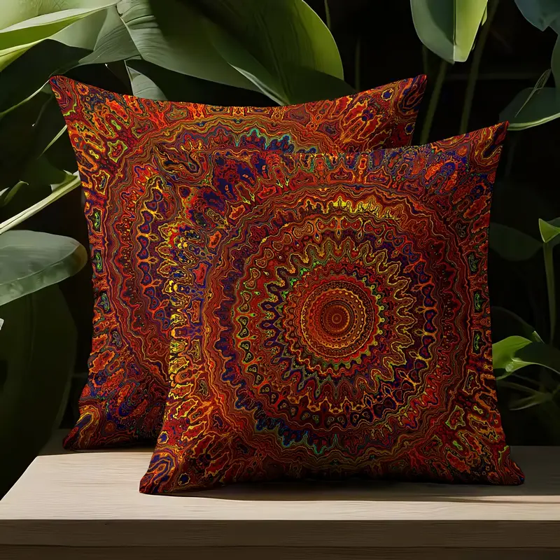 2pcs short plush fabric red fantasy golden mandala bohemian style pillow cover with double sided printing 18in 18inminimalist art bedroom living room home decoration without pillow core Product details 3