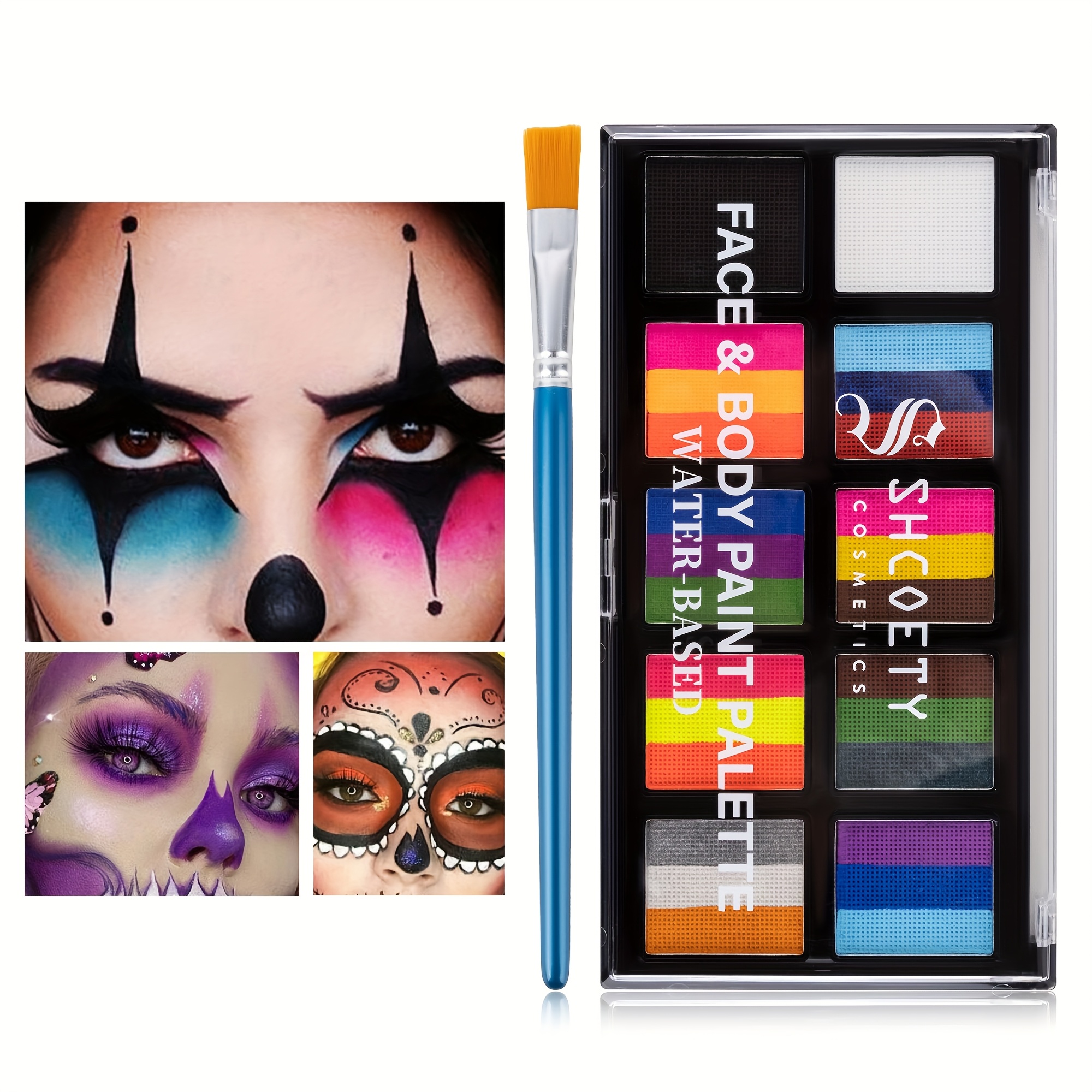 Water-based Face and Body Paint Kit, with Brush, Multi-color Paste, Easy to Apply, Long-lasting, Non-toxic, with Stage, Clothing, Cosplay, Halloween, Festival Makeup, Carnival/Carnival, Long-lasting