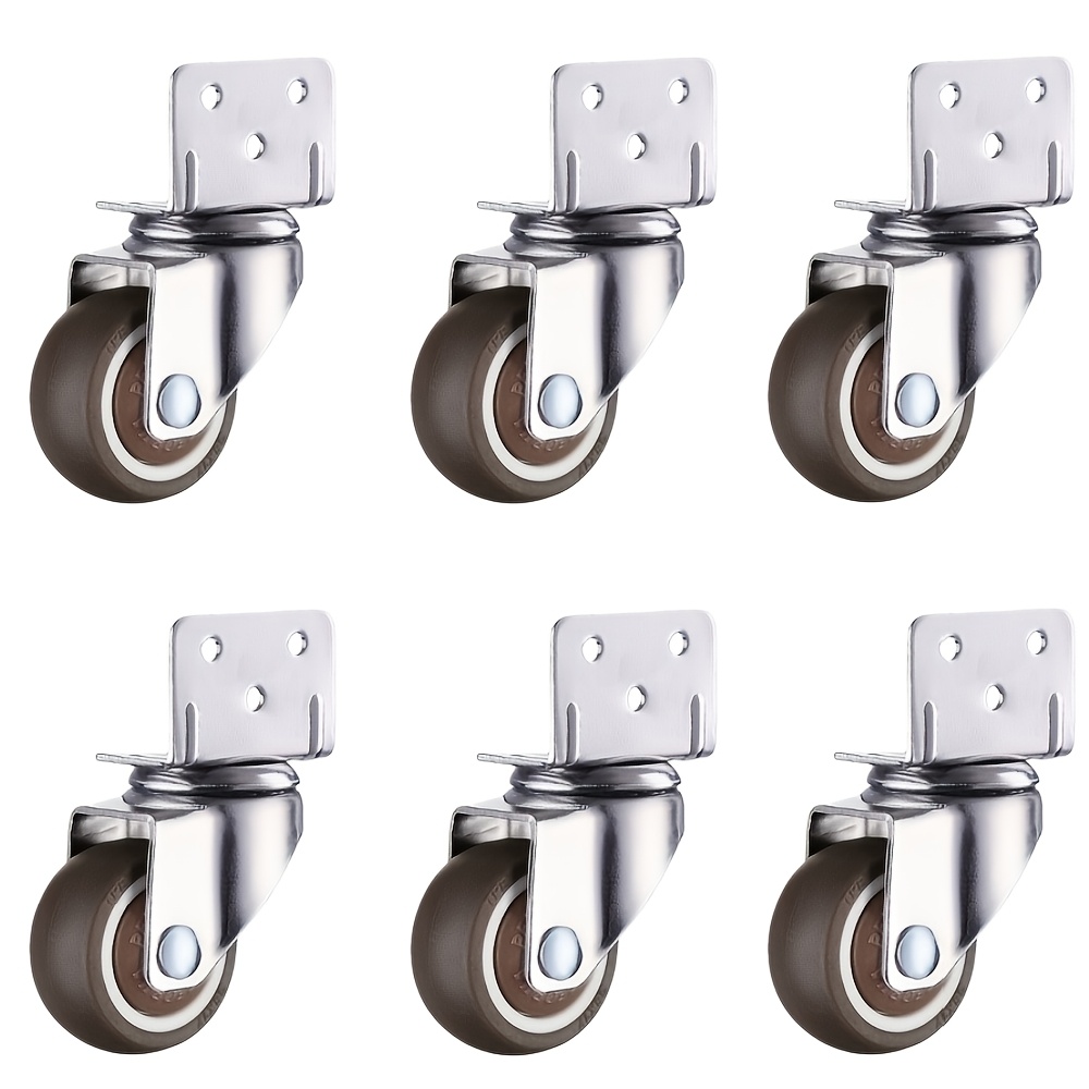 TEMU 6pcs Heavy-duty Swivel Casters With Brakes, 1.25-inch L-shaped Side-mount Tpr Tread Casters For Replacement On Cribs, Hand Trucks, Kitchen