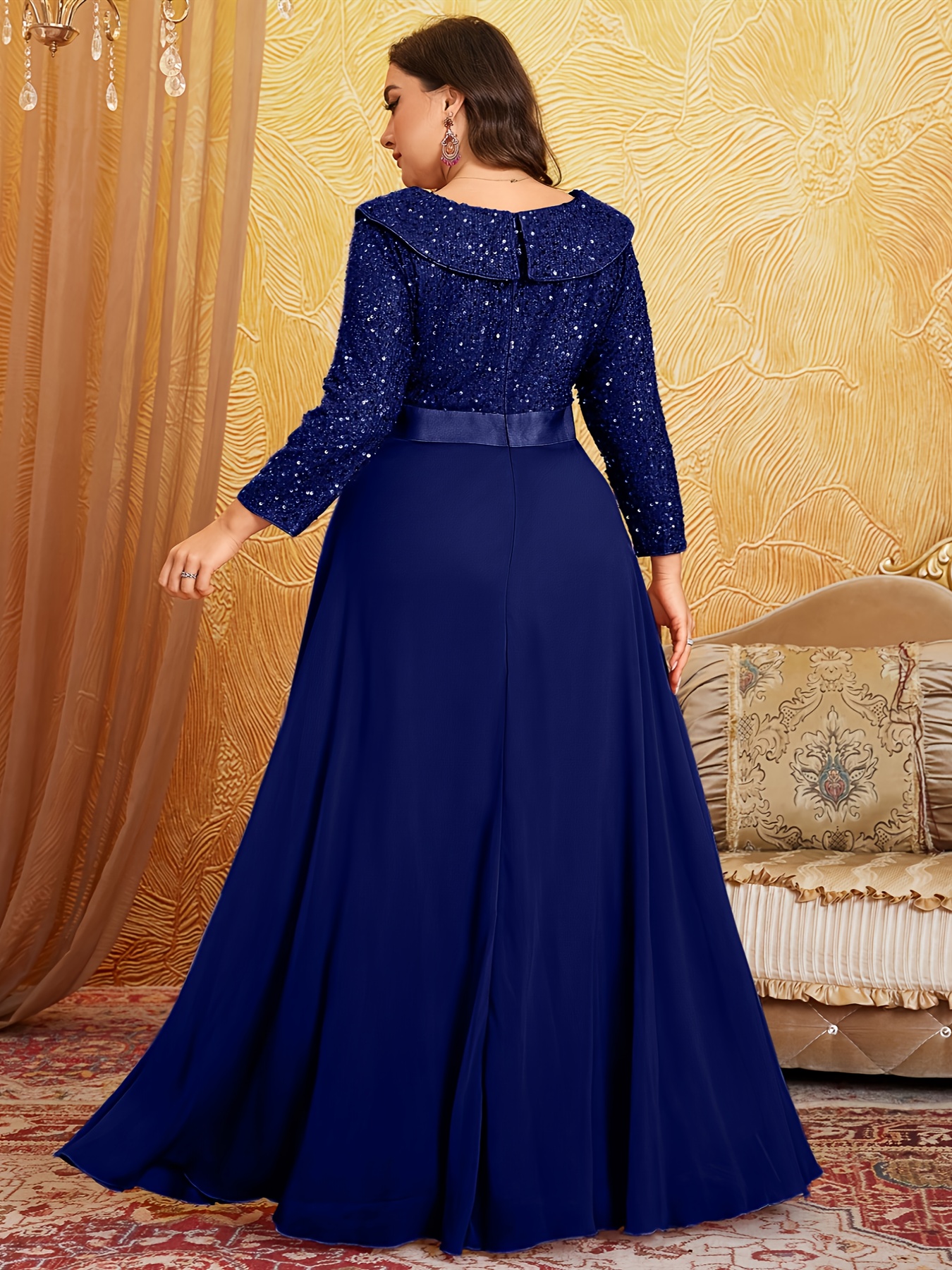  taille - taille - robe longue à sequins et , col , manches 3/4, coupe Détails du produit 5
