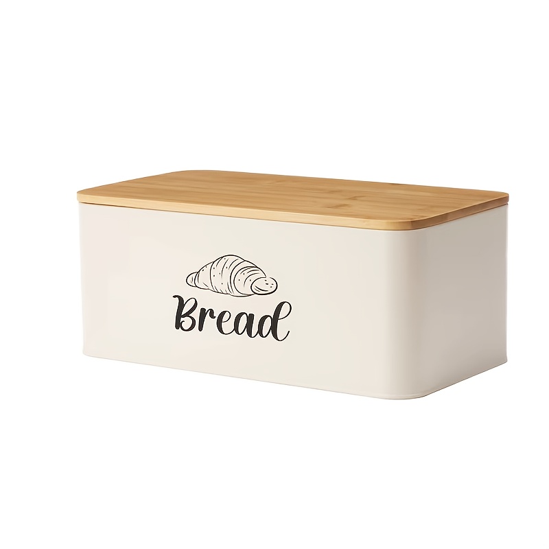 E-shop 1 Stück Brot Aufbewahrungsbehälter aus Metall mit Bambusdeckel, Brot Schneidebrett, Große Kapazität Aufbewahrungsbox, Langlebig und Geeignet zur
