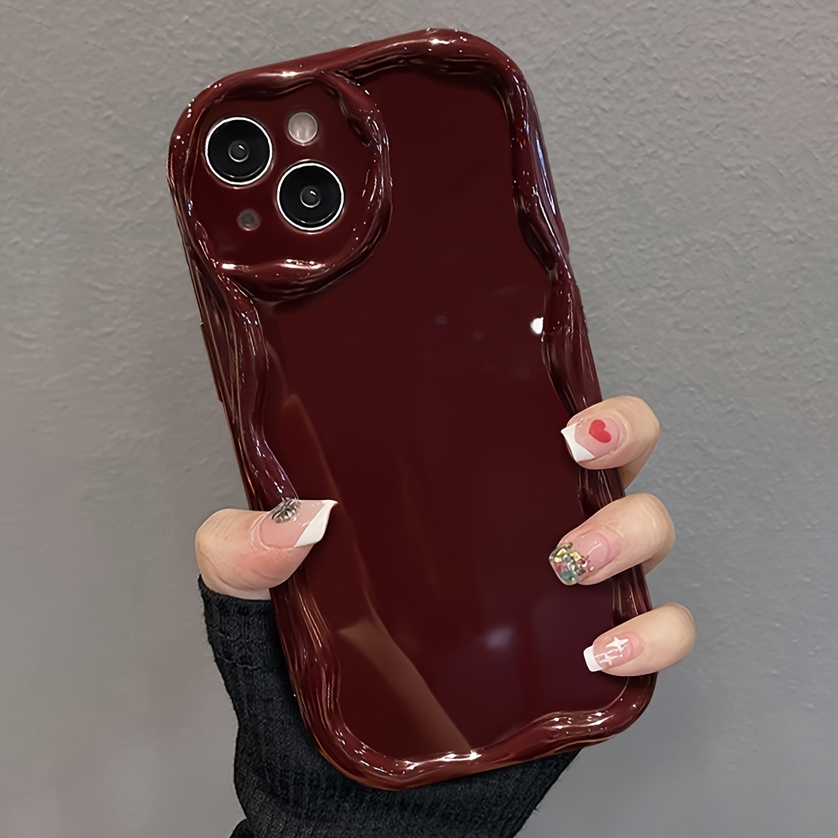 1pc of for iphone Case for Models 7/8, Designed for Women with a Solid Color And Air Cushion, Suitable for Iphone X/XS/XR, Providing Full Protection Against Drops for Models 11/12/13 PLUS. A Stylish Choice for Daily Outings, Perfect for Y2K Photo Ops, And a Great Birthday Or Holiday Gift for Friends, Family, Boyfriends, Or Girlfriends. Features a 3D Wave Material in Wine