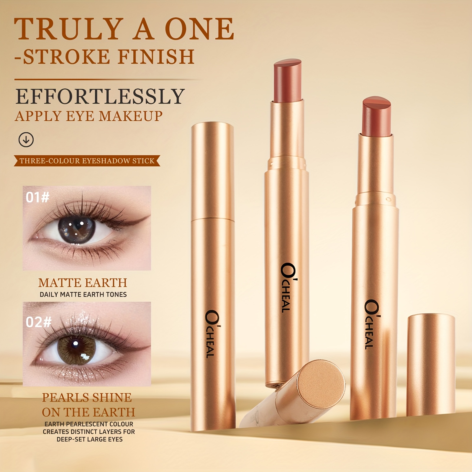 3-Color Shimmering Eyeshadow Stick, Slight Luminous Highlighter Pen, Long-Lasting Anti-Stain Formula, Suitable for Beginners And Daily Makeup