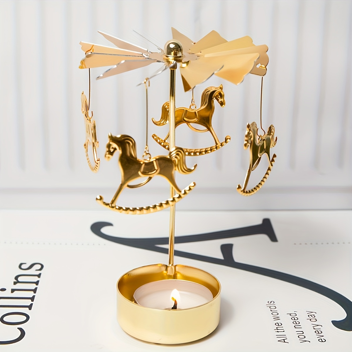 TEMU 1pc Romantic Rotating Candle Holder, Golden Spinning Candle Stand For Romantic Weddings, Parties, Home Dining Table Decor, Festivals