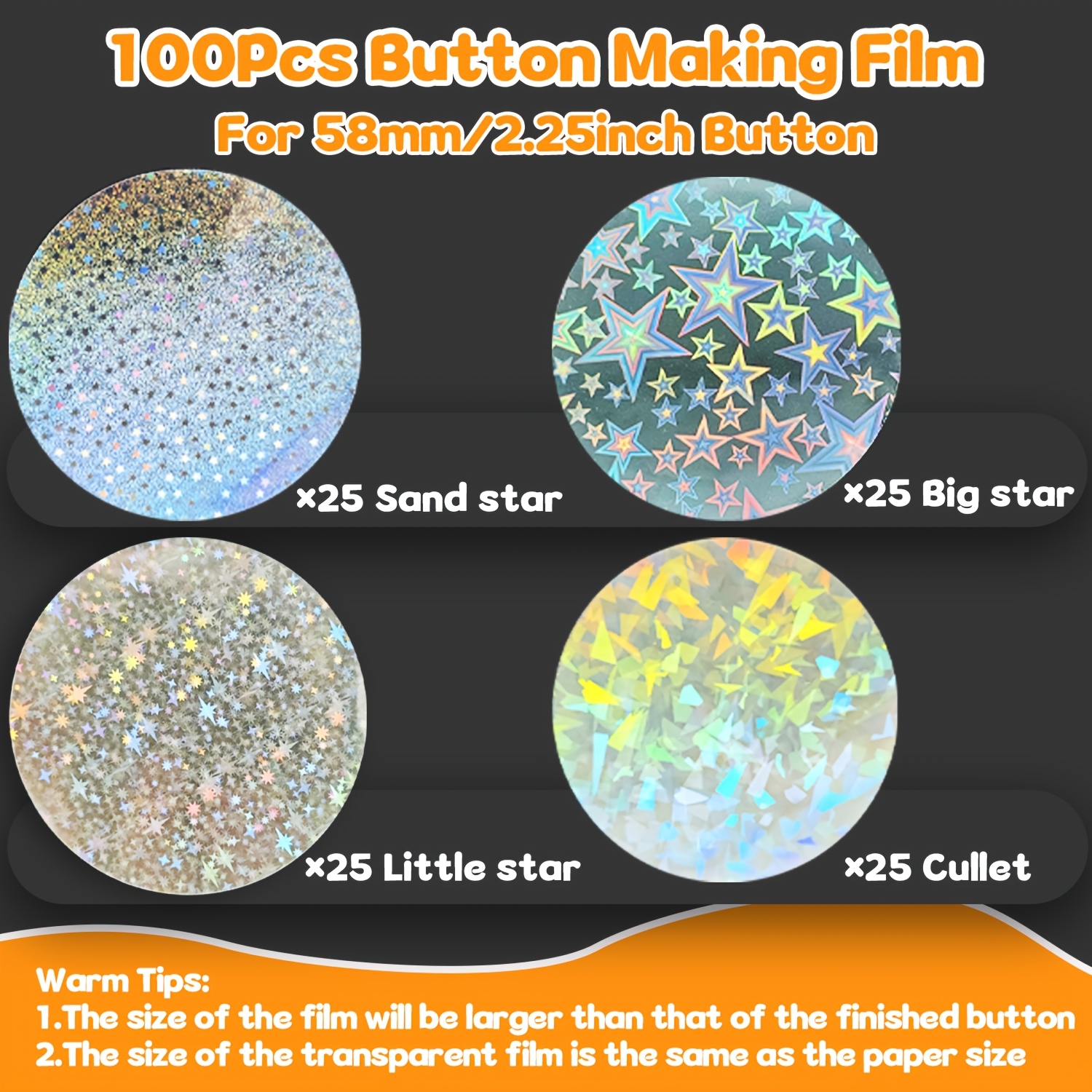 TEMU 100pcs Colored Badge Stickers, 8 Styles Of Pet Transparent Colored Badge Protective Films, Plastic Round Protective Sheets, Badge Button Maker