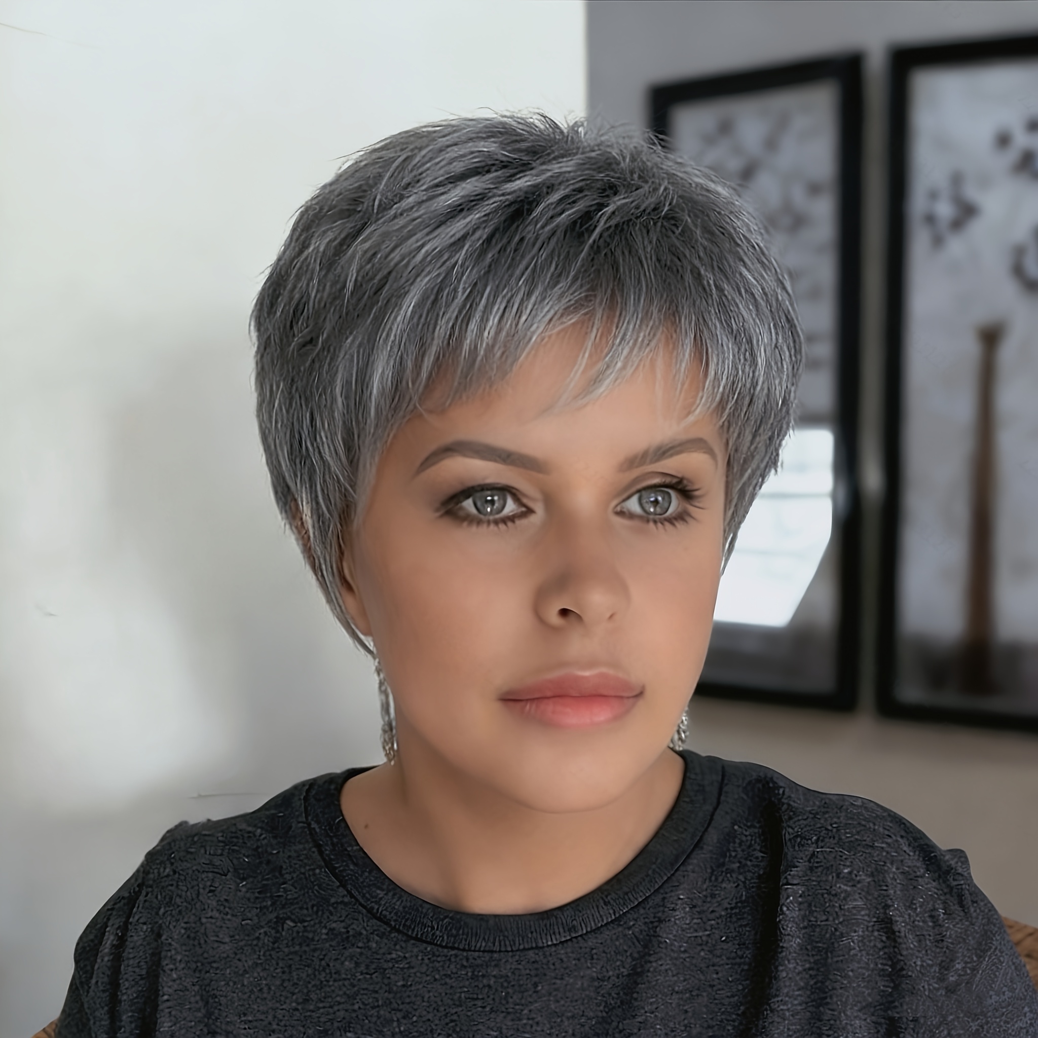 Brazilian Human Hair Wig For Women - Short Cut, 15.24cm, 150% Density, Straight Hair, Grey Color, Natural Look, Ideal For Daily Wear