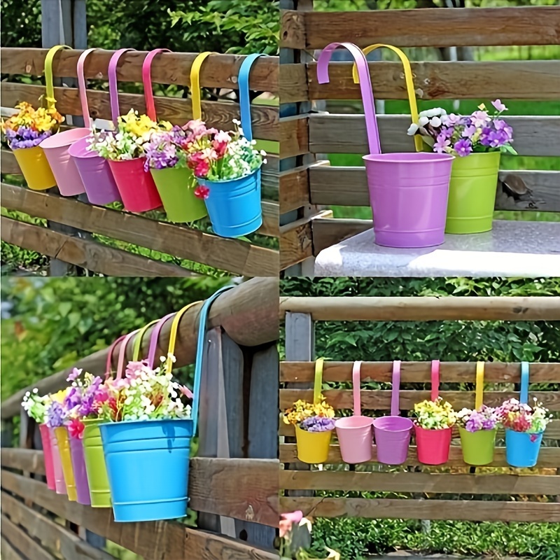 

10pcs, Multicolor Metal Hanging Flower Pots With Detachable Hooks, 3.9 Inches Tall, Rustic Small Iron Pails For Balcony Garden Fence Decor, Candy Colored Succulent Planters, Outdoor Indoor Use