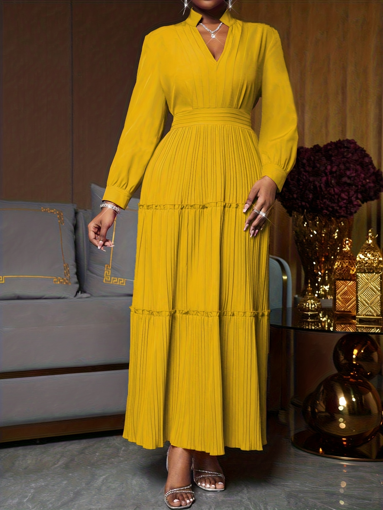 knee length dresses for ladies Jill Crinkle Swing Dress, Yellow – Alembika U.S
