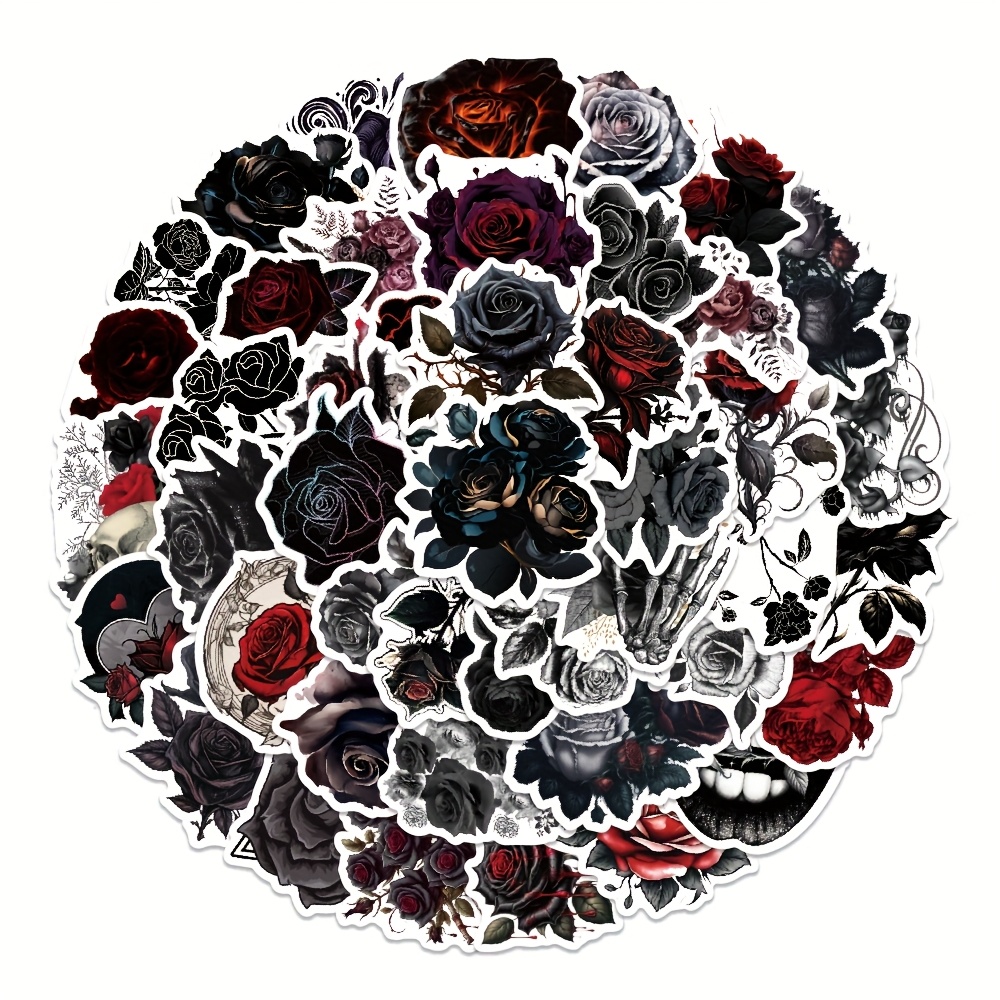 60pcs Dark Aesthetic Black Rose Stickers, Instagram Creative High-quality Graffiti Dark Journal Stickers, Suitable For Roller Skating And Cycling, Cycling Stickers And Decals