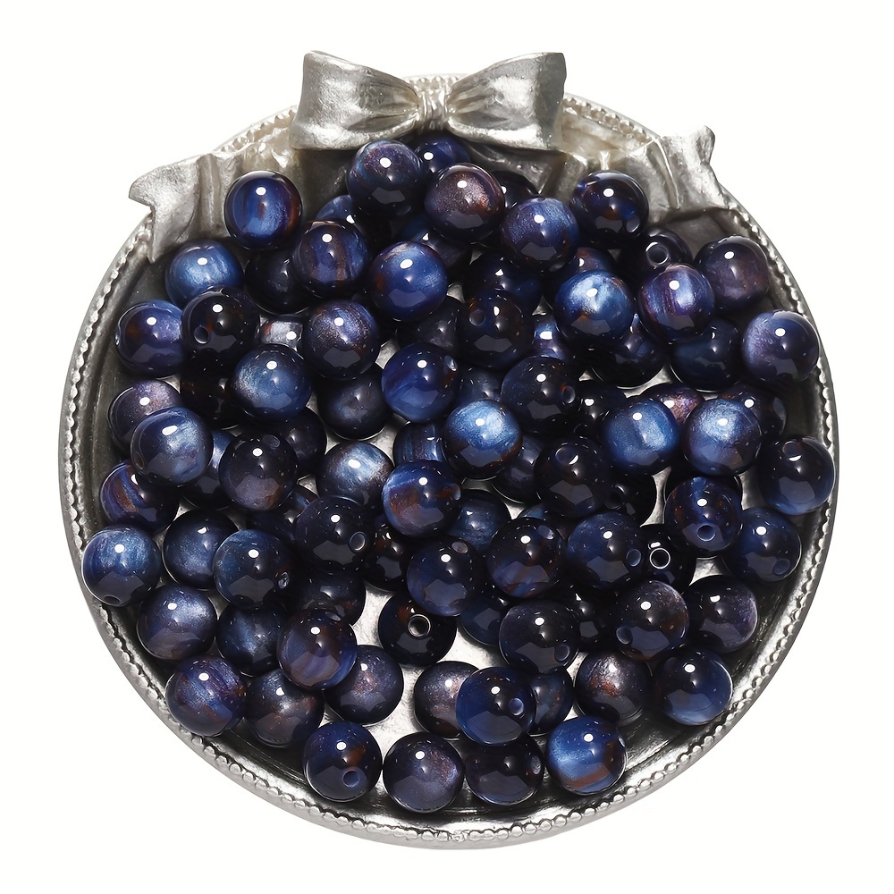 TEMU 50pcs Perles Œil de Chat en Résine 8mm avec Trous Droits - Effet Multicolore, Perles Rondes pour la Fabrication de Bijoux DIY, Bracelets & ,