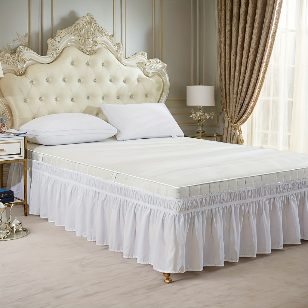 TEMU 1pc Elastic Bed Skirt, 100% Microfiber Soft Bedding Supplies, For Lotus Leaf Edge Bed Skirt, Comfortable Light Beige-friendly Durable Bed Skirt For Bedroom