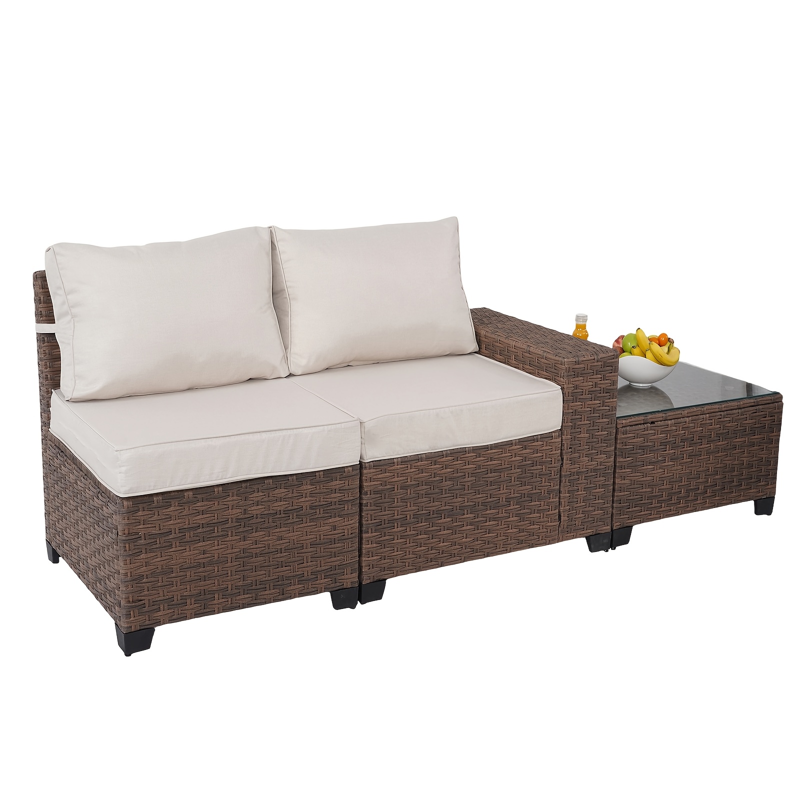 RAISED Patio Furniture Set, 2piece/3piece/4piece/6piece Wicker Outdoor Patio Furniture Sets with Cushions And Coffee Table, Outdoor Sectional Boho Patio Conversation Set Sectional Sofa for Backyard, Porch, Beige/Blue
