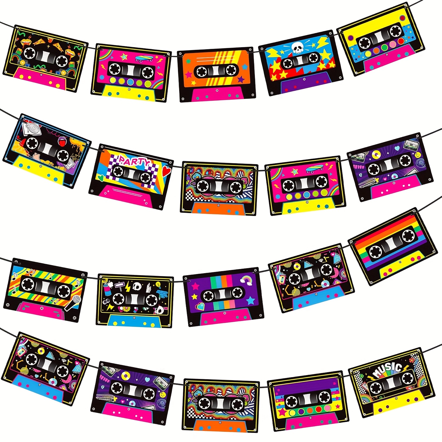 retro 80s 90s hip hop cassette tape party banners 4pcs cassette player decorations for 1970s 80s 90s party supplies   long