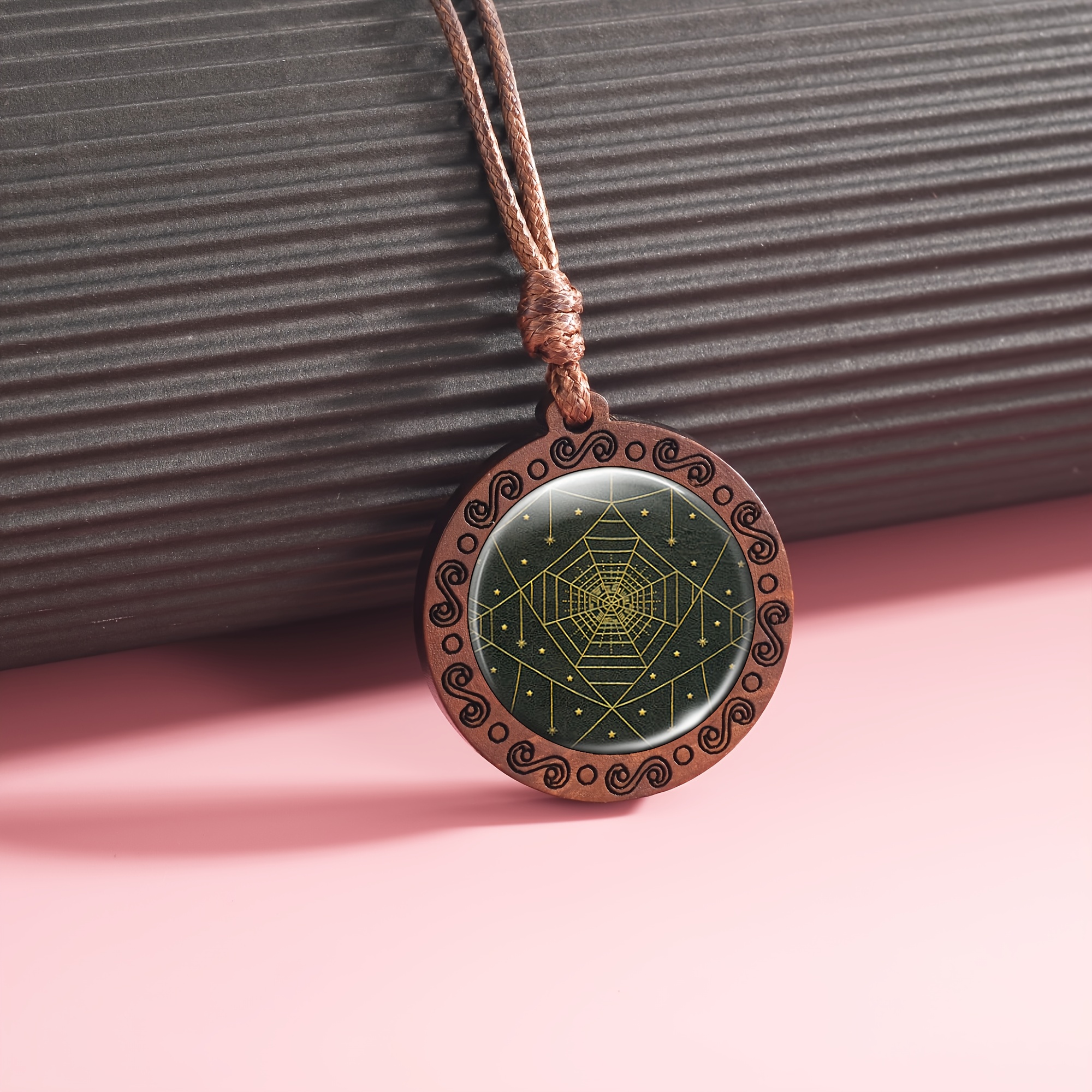 Handmade Wooden Geometric Pendant Necklace, Unisex Gift