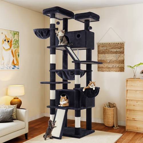 multi level cat tree tower for indoor cats multi tiered cat furniture with sisal scratching posts plush perches hammock basket corner condo cave with hanging toys sturdy climbing ramp suitable for kittens cats free shipping