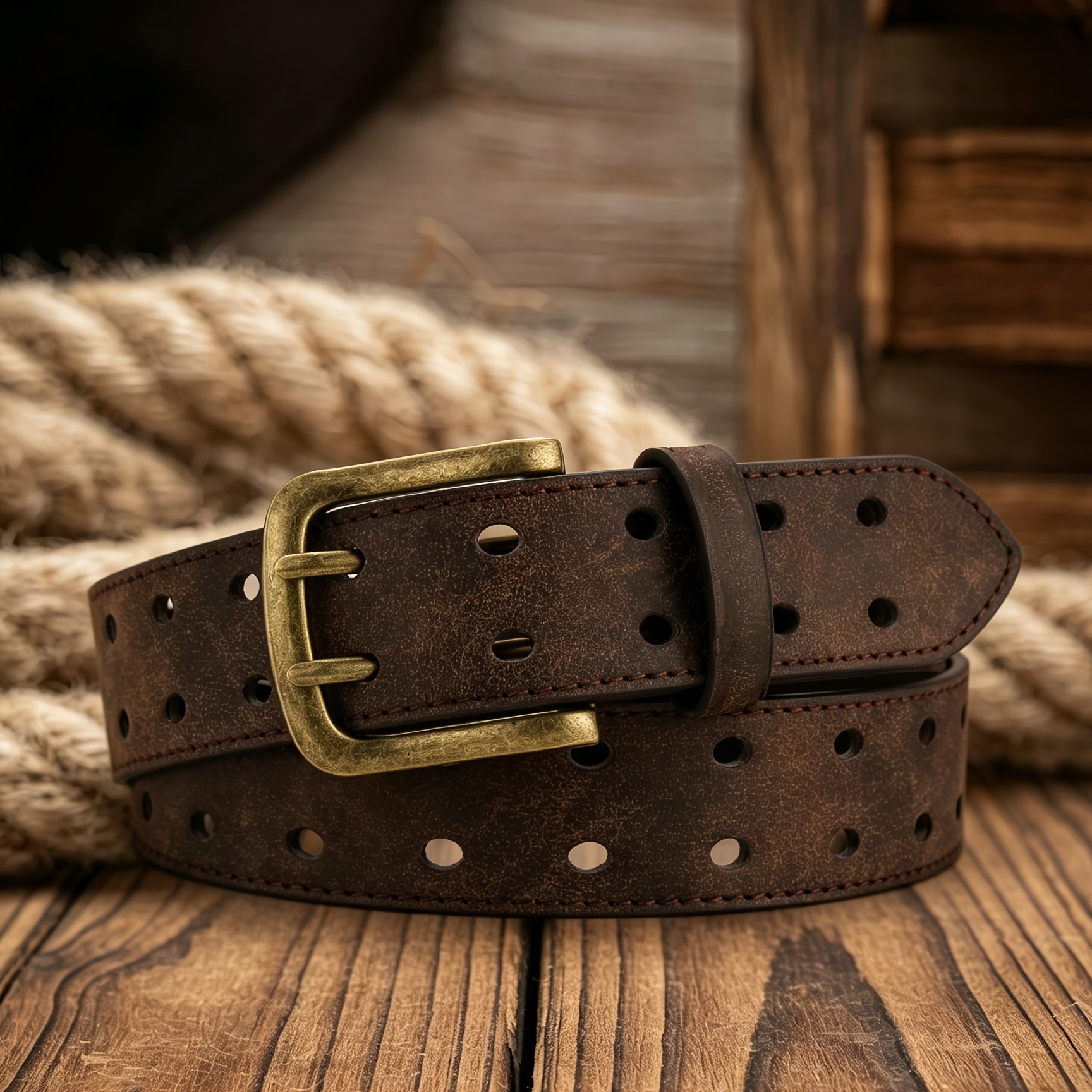 TEMU 1pc Men's Vintage Golden Double-prong Belt Fashionable Cool Casual All-match Trousers Western Style Belt, Pair With Shirt Jacket Suit, Suitable