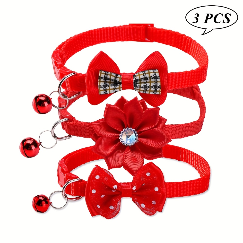 TEMU 3pcs Adjustable Pet Collars , Bow Flower Decorative Cat Collar For Small To Medium Dogs