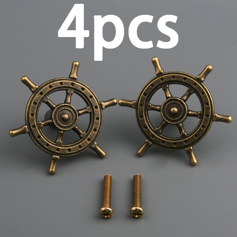 E-shop 4 Stück Bronzefarbene Schiffsradgriffe (2 Griffe + 2 Schrauben) Moderne Minimalistische Schiffsrad-Ozean-Stil Griffe für Schrank-